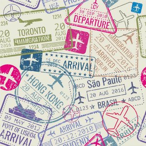 Papel de Parede Temático Viagens Carimbos Cidades - 2,5x0,5m