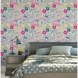 Papel de Parede Temático Viagens Carimbos Cidades - 2,5x0,5m - 2