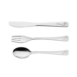 Jogo de Talheres Infantil Baby em Aço Inox Acabamento Brilho com Desenho em Alto Relevo 3 Peças - 1