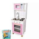 Ver imagem 1 de Kit Livro Mini Cozinha Infantil com Pia Fogão e Microondas - Rosa