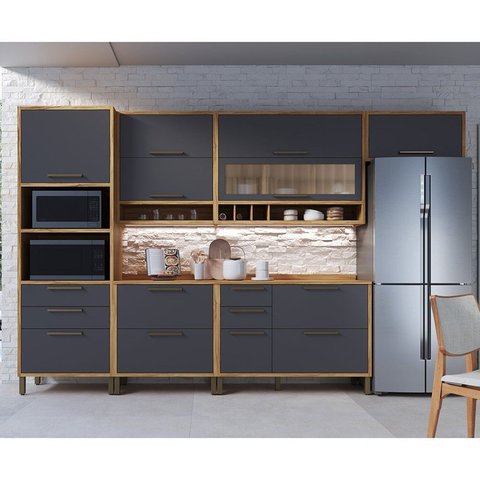 Cozinha Completa 100% Mdf 6 Peças 10 Portas 6 Gavetas e Vidro 354cm Vicenza Espresso Móveis