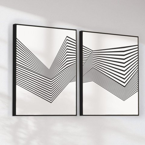 Quadro Decorativo Abstrato Linhas Kit 2 Quadros