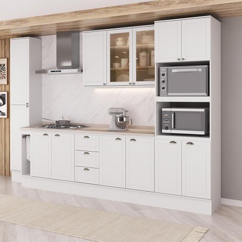 Cozinha Completa com Balcão Milla Dolce Soft 299901240 Modulada MDF Branco Móveis Carraro
