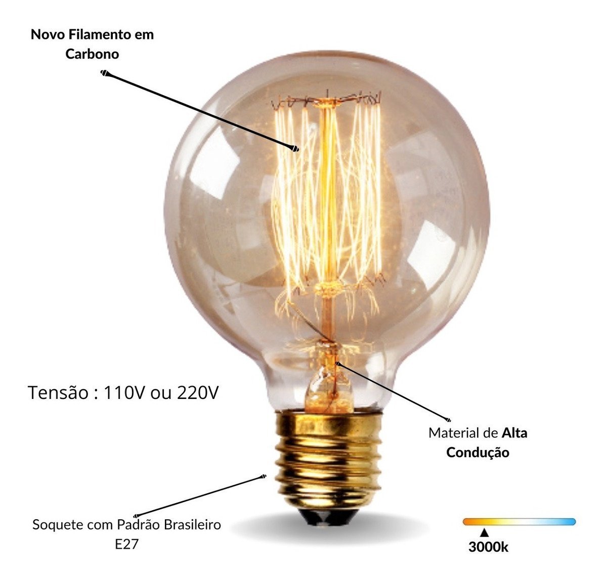 3 Lâmpada Filamento Carbono G80 Vintage Retro 40w 110v 220v - 4