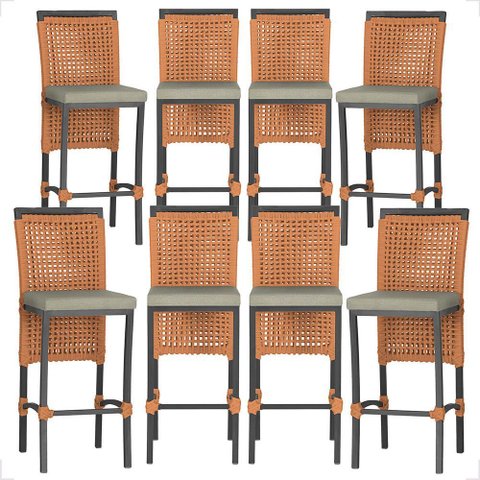 8 Banquetas em Alumínio Roma Preta Corda Náutica Tecido 8