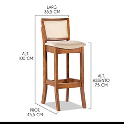 Kit 6 Banquetas Alta Portugal com Encosto Rattan Estofada Linho Bege M58 RMI - 3