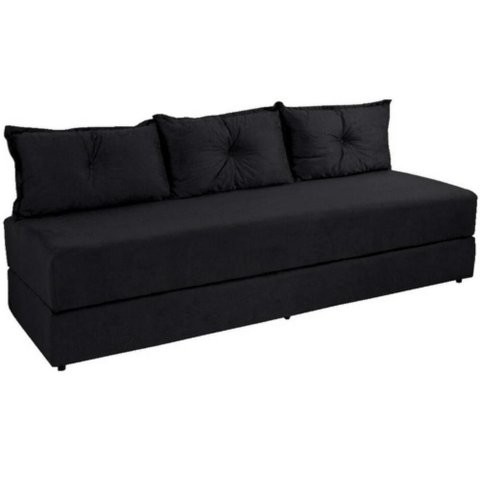 Sofanete Sofá com 3 Almofadas Multiuso Suede Preto - Al Móveis