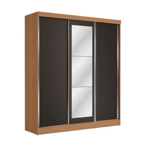 Guarda Roupas Casal 3 Portas de Correr 3 Espelhos Kappesberg Tapajós/preto 180cm