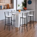 Ver imagem 4 de Kit 4 Banquetas Altas Pretas com Assento Estofado e Encosto para Bancada Cozinha Preto/Branco