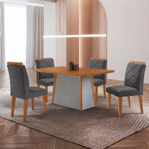 Mesa de Jantar Diane e 4 Cadeiras Melissa Moderna Mobilia Veludo Grafite/naturalle Laminado