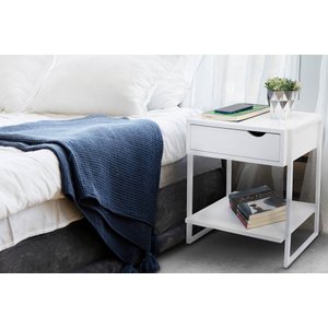 Mesa de Cabeceira Branca 1 Gaveta Móvel Quarto  Apoio Lateral de Cama
