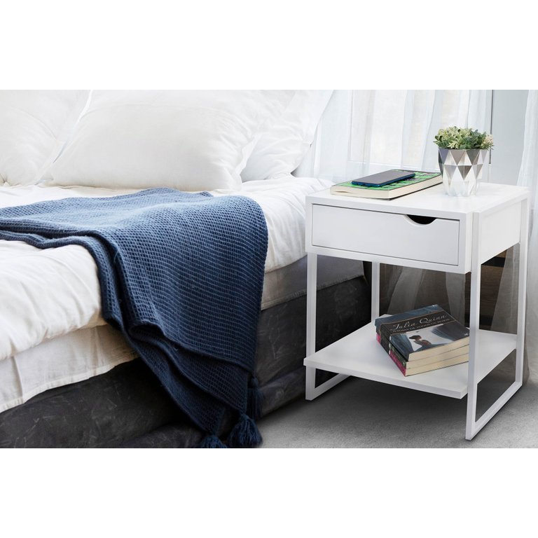 Mesa de Cabeceira Branca 1 Gaveta Móvel Quarto  Apoio Lateral de Cama