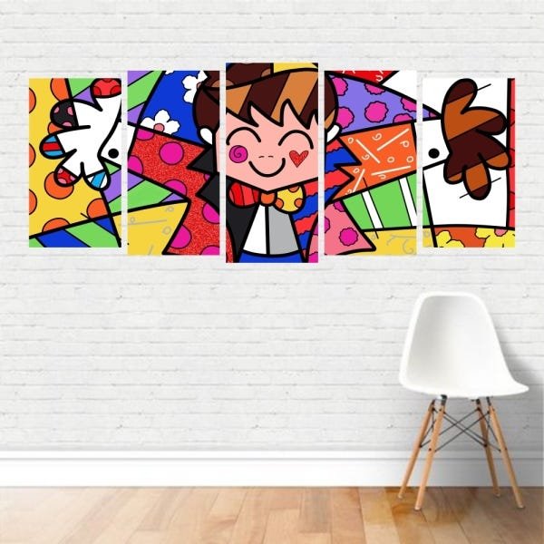 Quadro Artístico Romero Britto Kid Menino Abraço Colorido Canvas - 1