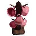 Ver imagem 1 de Suporte Rústico com 6 Xicaras de Café Acrílico Cristal - Rosa