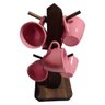Suporte Rústico com 6 Xicaras de Café Acrílico Cristal - Rosa - 1