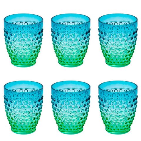 Jogo de 6 Copo Verde e Azul em Acrílico 400ml para Suco Refresco Mesa Posta