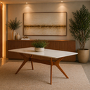 Ver imagem 2 de Mesa 180x90cm para Sala Jantar Julia Pés Madeira Tampo Vidro:offwhite/castanho