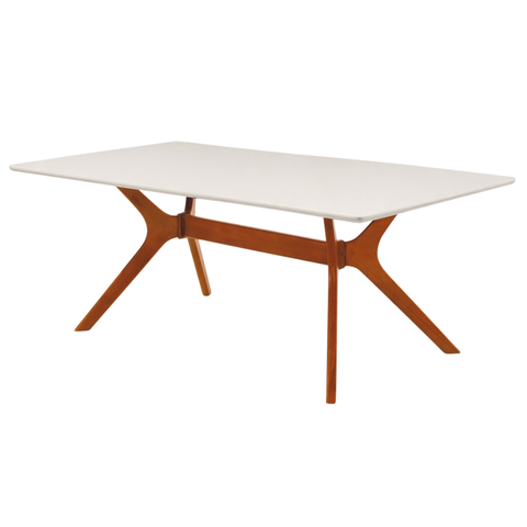 Mesa 180x90cm para Sala Jantar Julia Pés Madeira Tampo Vidro:offwhite/castanho