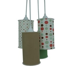 Lustre Pendente 4 Cúpulas Cilíndricas Tons de Verde e Bege - 2
