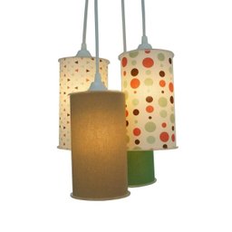 Lustre Pendente 4 Cúpulas Cilíndricas Tons de Verde e Bege - 1
