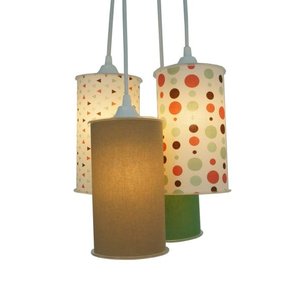 Lustre Pendente 4 Cúpulas Cilíndricas Tons de Verde e Bege
