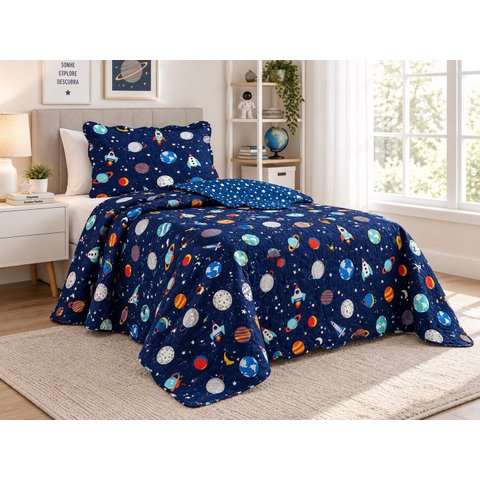 Kit Colcha Infantil Meninos Dupla Face Solteiro 160x240cm - Big Bang