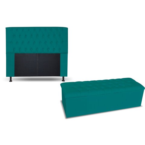 KIT CABECEIRA 195 + RECAMIER 195 LADY COR SUEDE AZUL TUQUESA TOPÁZIO DECOR