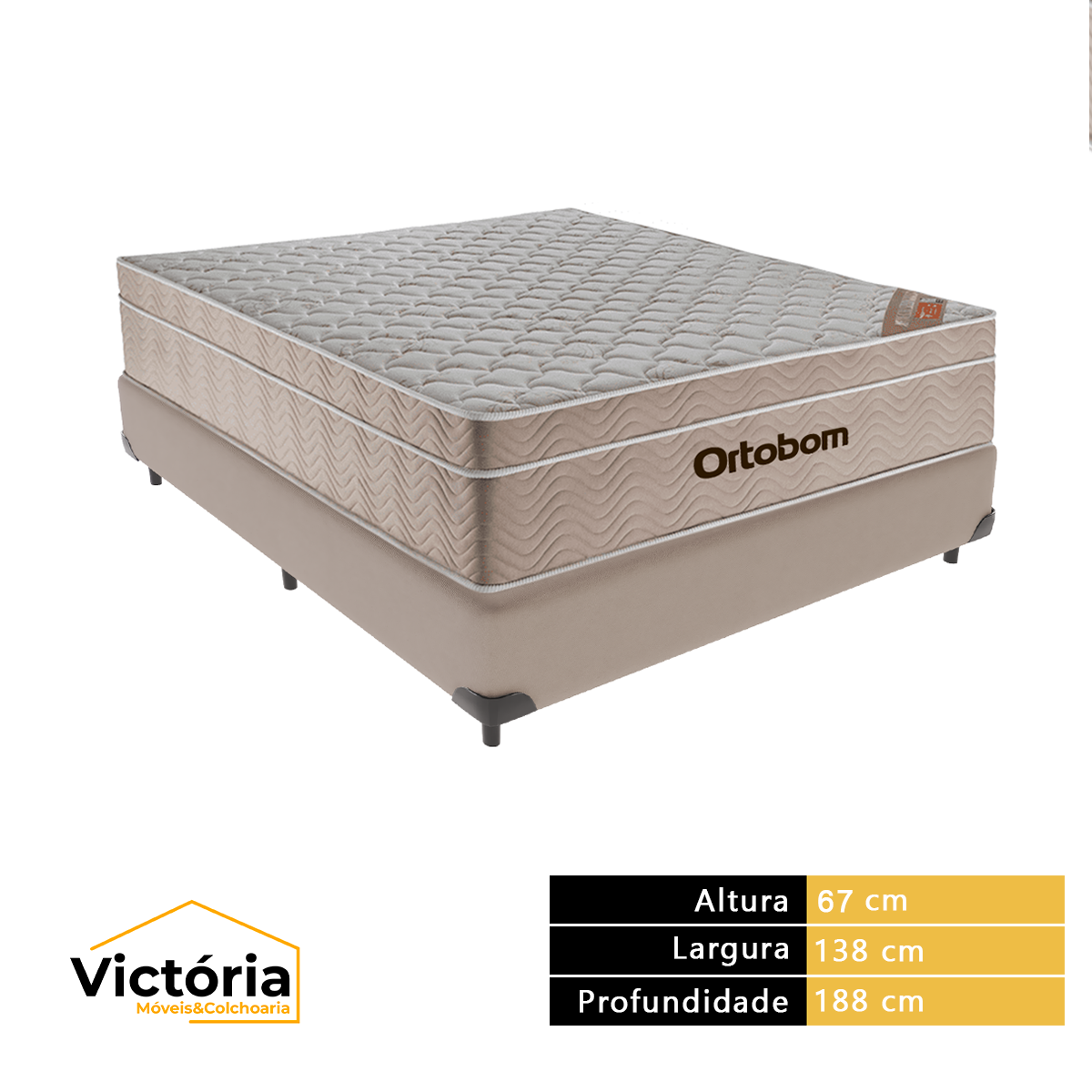 Cama Box Casal Bege e Colchão Ortobom Airtech Molas Ensacadas - 3