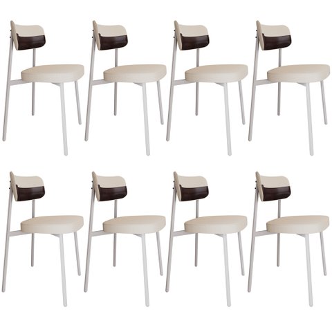Kit 08 Cadeiras Estofada para Sala de Jantar Astrid Branco C01 Linho Palha Courino Café - Lyam Decor