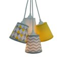 Ver imagem 1 de Lustre Pendente Cacho Geométrico Amarelo, Cinza e Branco