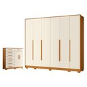 Ver imagem 1 de Guarda Roupa Casal Mercure 6 Portas e Cômoda Verona 08 Gavetas Cinamomo Off White - Móveis