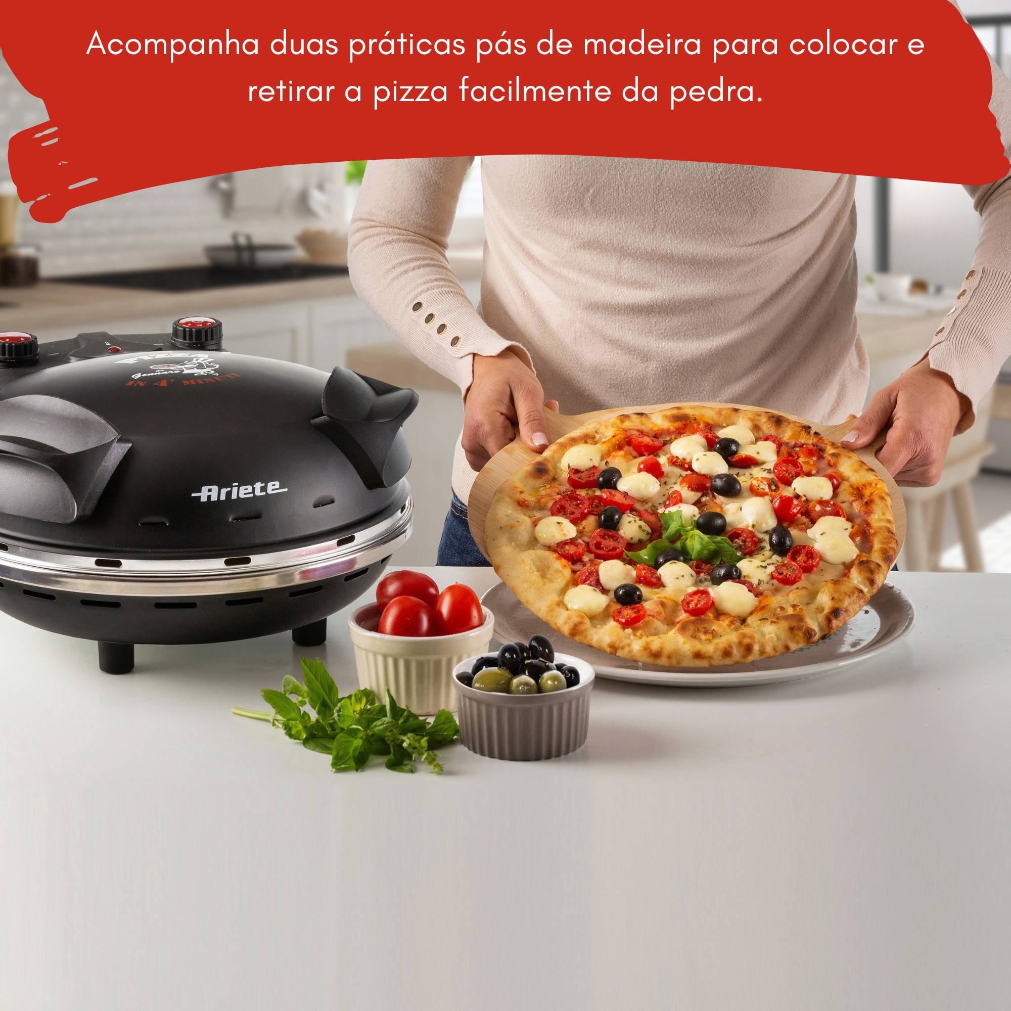 Forno de Pizza Elétrico Preto com Pedra Antiaderente Ariete Forno de Pizza Smart Preto Ariete 110v - 6