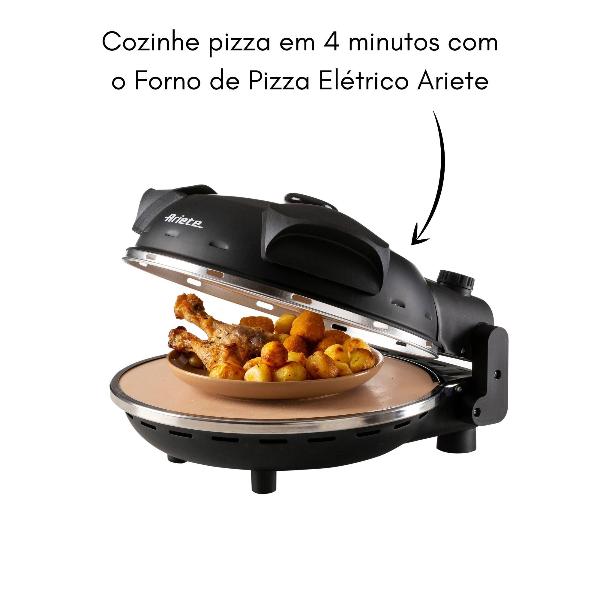 Forno de Pizza Elétrico Preto com Pedra Antiaderente Ariete Forno de Pizza Smart Preto Ariete 110v - 3