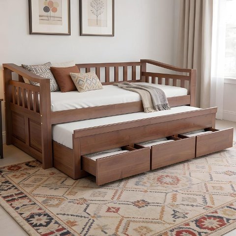 Cama Solteiro com Auxiliar 188x88cm 3 Gavetas Azura Castanho B11 - Mpozenato