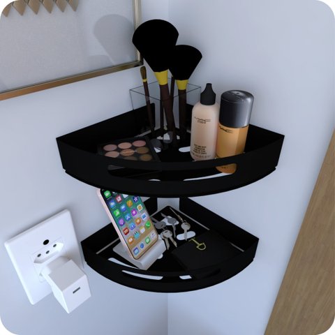 Kit 2 Prateleiras de Canto para Quarto Inox Preto Multiuso