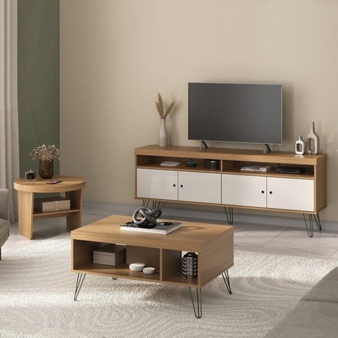 Conjunto 3 Peças Sala de Estar Mesa de Apoio Magnum Mesa de Centro e Rack Liberty