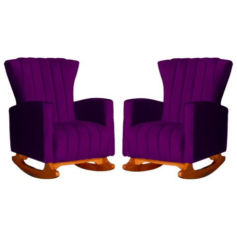 Conjunto 2 Poltronas Estofadas de Balanço Melinda Veludo Roxo - LM DECOR