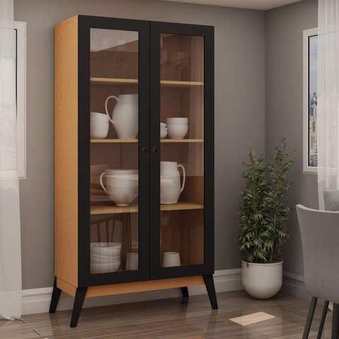 Cristaleira 2 Portas de Vidro com Pés de Madeira Maciça 0808 Jamaica Genialflex