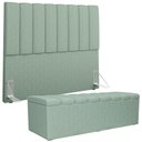 Ver imagem 2 de Kit Cabeceira Cama Box Casal 140cm e Calçadeira Recamier Baú Dália W01 Linho Verde Menta - Lyam Deco