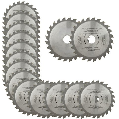Disco de Corte Serra Circular para Madeira 24 Dentes 110x20mm | Fertak | Kit 50 Un