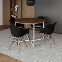 Ver imagem 1 de Mesa Jantar Industrial Amêndoa 110cm Redonda Base V Ferro Branco com 4 Poltronas Eiffel Pretas Madei