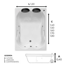 Banheira Dupla Olinda Combate com Hidro em Acrílico - 1.50x1.20x0.40 - 127v - 6