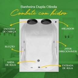 Banheira Dupla Olinda Combate com Hidro em Acrílico - 1.50x1.20x0.40 - 127v - 8