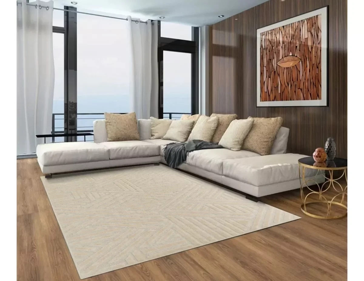 Ver imagem 4 de Tapete Sala Alto Relevo Realce Trama Bege Areia 200x250 Cm 2x2,5m