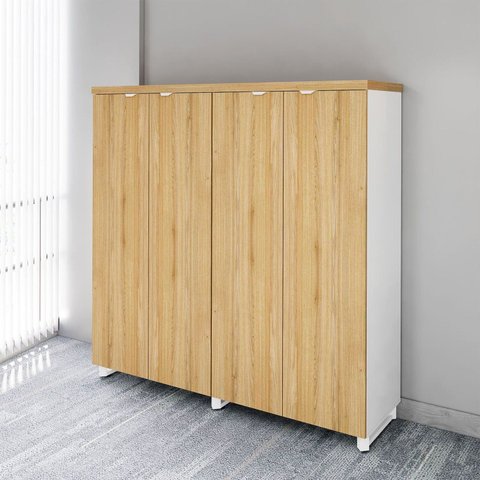 Armário Alto 158cm Duplo com 4 Portas de Abrir e Puxadores Metálicos Corporate Marrom/Macadâmia/Bran