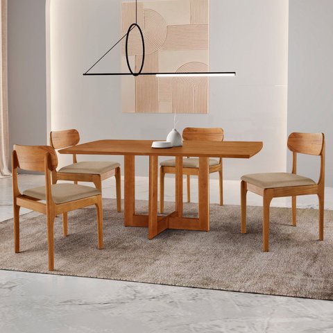 Conjunto de Mesa de Jantar Vitoria Tampo Laminado 120cm Barril 4 Cadeiras Bellini