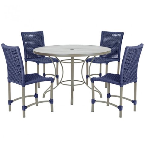 Mesa Ascoli 100 Cm com 4 Cadeiras Cannes de Alumínio, Pintura Fendi e Trama Tela de Corda Náutica