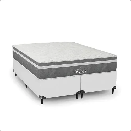Ver imagem 7 de Cama Box Casal Bipartido + Colchão Paris Molas Cinza Couro Branco/cinza