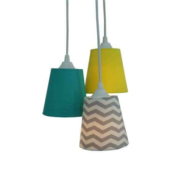 Lustre Pendente Quarto Bebê Chevron Cinza, Verde e Amarelo - 1