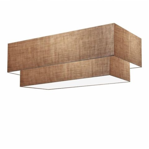 Plafon Duplo Retangular Vivare Md-3044 Cúpula em Tecido 70x30cm X 60x25cm - Bivolt Palha 127/220v